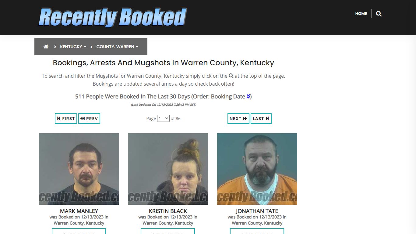 Bookings, Arrests and Mugshots in Warren County, Kentucky - Recently Booked