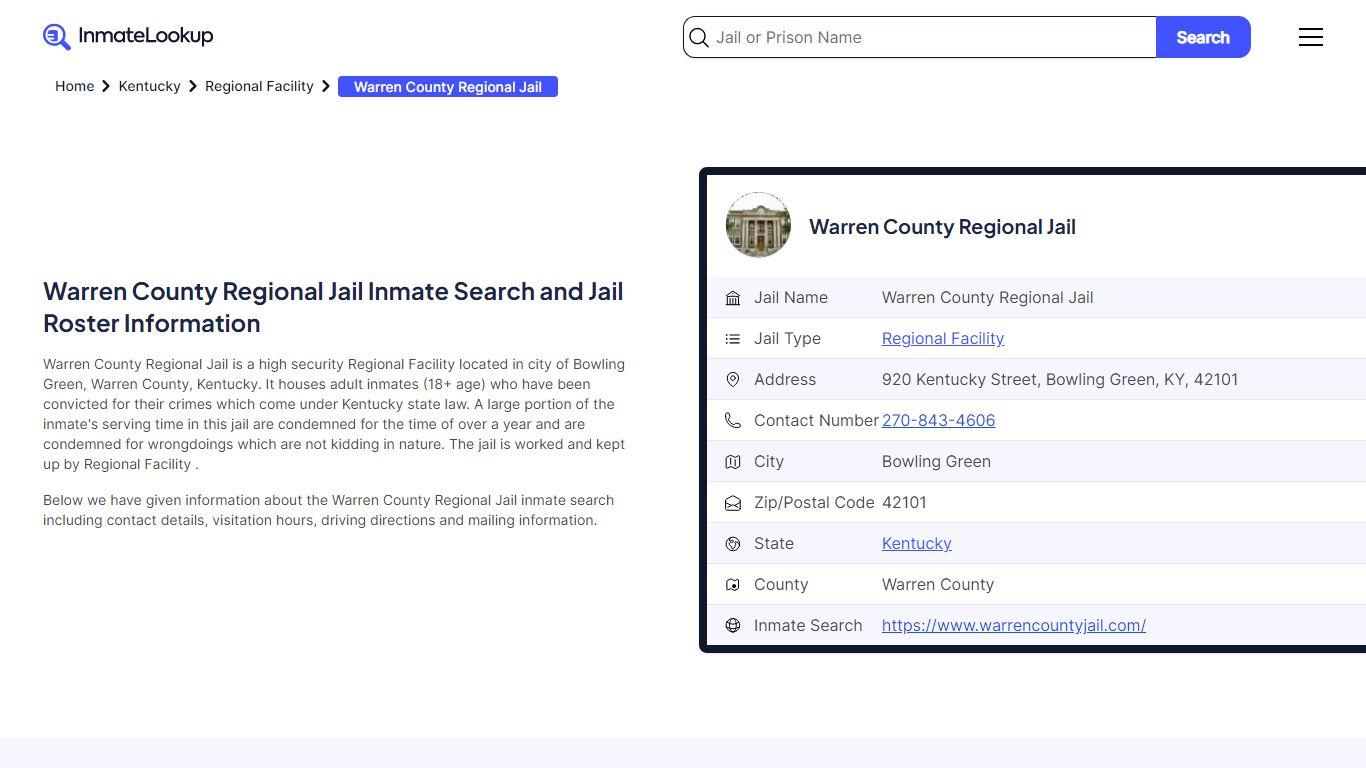 Warren County Regional Jail Inmate Search - Bowling Green Kentucky ...
